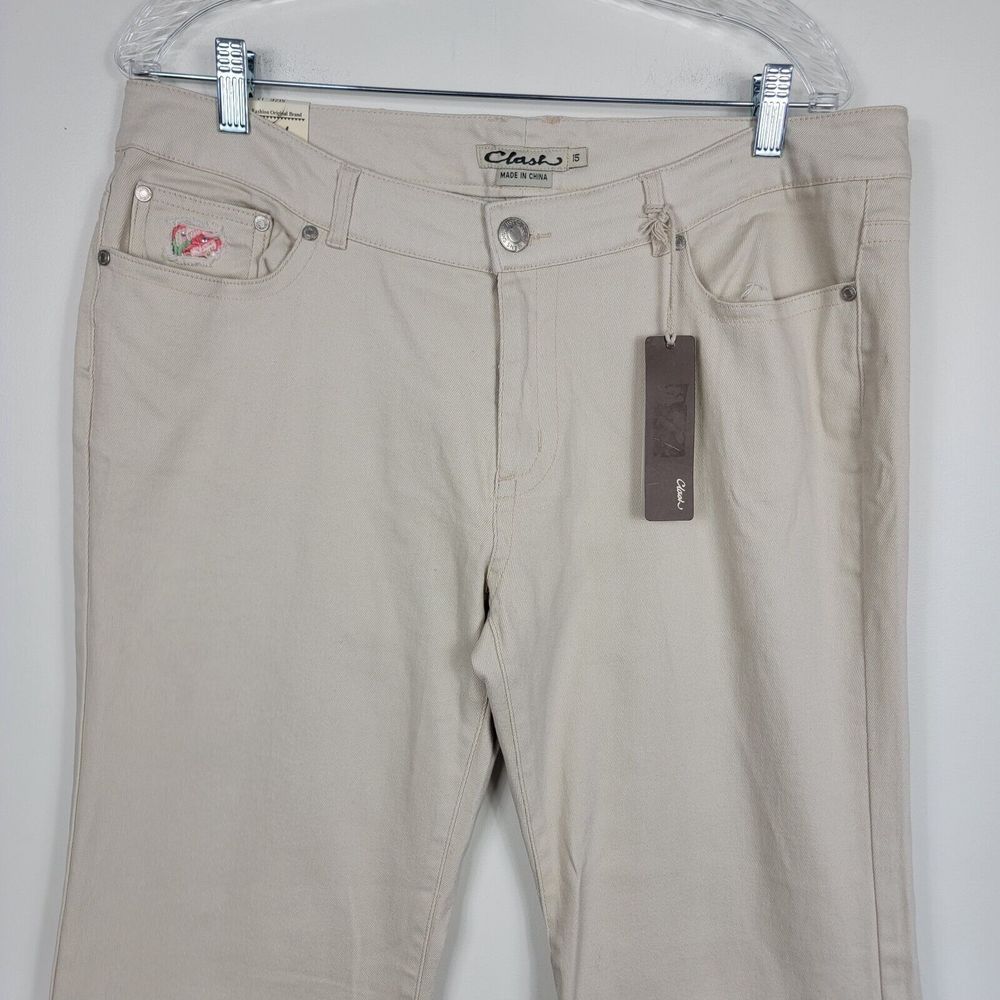 Clash Women's Juniors Size 15 Tan Cream Jeans Embroidered‎ READ - Picture 3 of 12